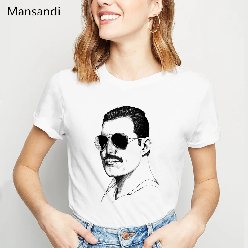 Футболка модная Freddie Mercury женские летние топы футболки Queen Band женская футболка в