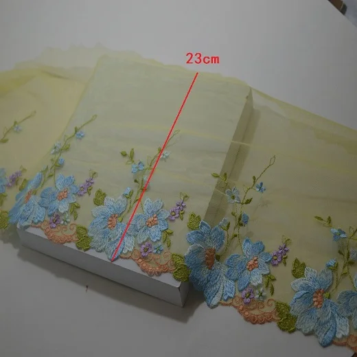 yellow gauze 2 года 20-23 см ширина белый~ Розовый~ желтый марлевые розовый~ Синий Вышивка цветочные кружева высокое качество кружева ткани вышитые кружева - Цвет: yellow gauze