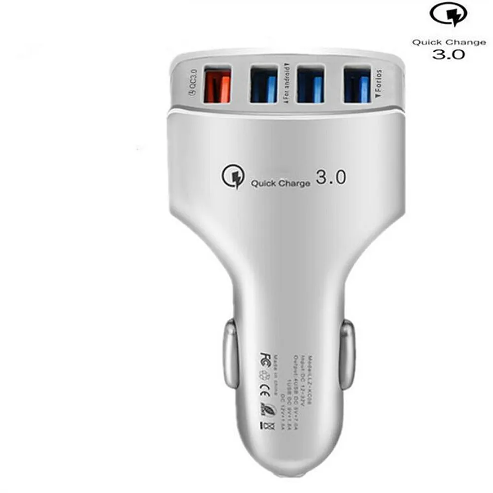 Car Charger White QC3.0 адаптер для быстрой зарядки телефона 4 порта USB Автомобильное зарядное устройство Быстрая умная Зарядка для samsung Galaxy S7 Edge iPhone X XS MAX XR Xiaomi - Тип штекера: Car Charger White