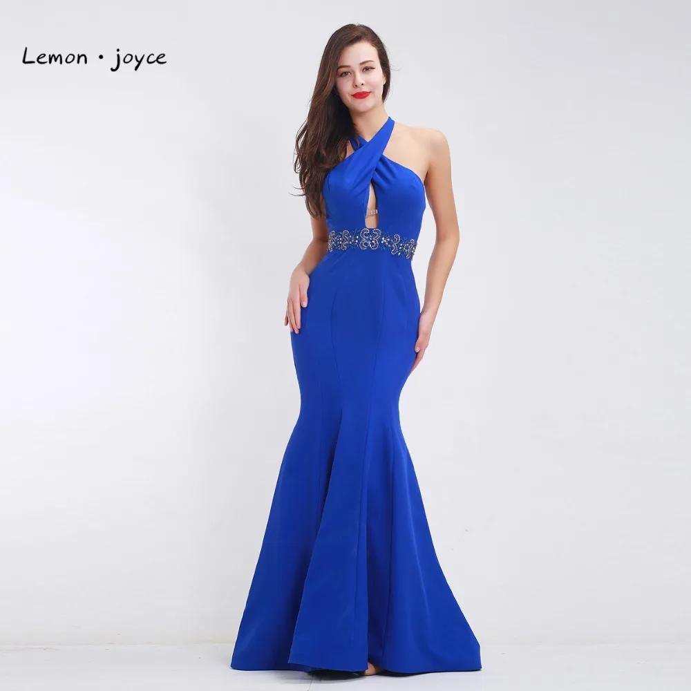 Королевский Синий Выпускные платья 2020 без рукавов Бисероплетение Сексуальная
