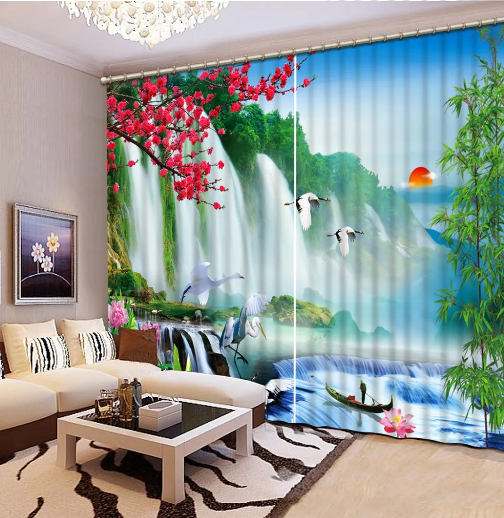 Customized size Luxury Blackout 3D Window Curtains For Living Room large waterfall curtains