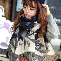 new women winter scarf cashmere warm snowflake pattern shawls and wraps long tassel wool pashmina sjaal christmas gift 20080cm
