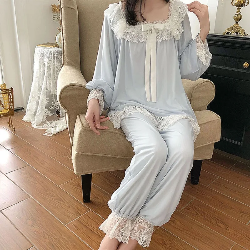 Мягкий бархатный женский пижамный комплект осень-зима винтажная белая кружевная