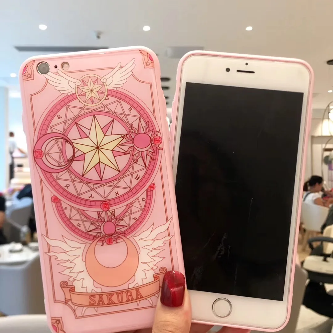 Закаленное стекло+ ТПУ чехол для телефона для iPhone 6 6S 7 8 Plus XR X XS Max прекрасный Сейлор Мун Cardcaptor узор с Сакурой задняя крышка чехол