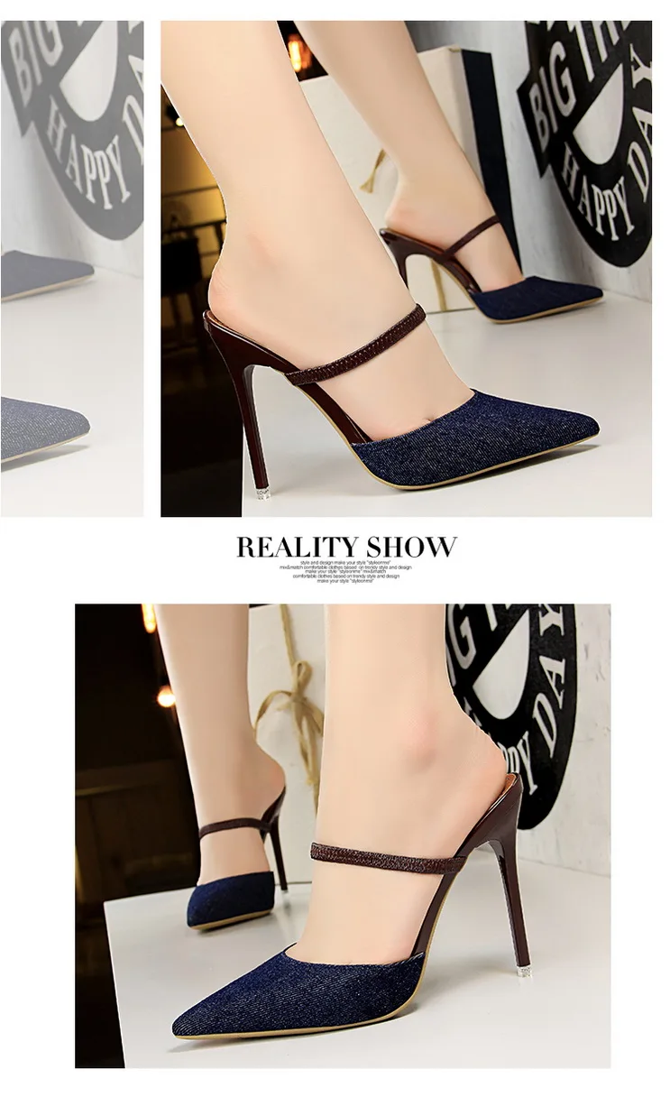 Size34-40; женские джинсовые уличные тапочки; женские летние туфли на тонком каблуке; женские модельные туфли для отдыха; женская обувь на каблуке 10 см