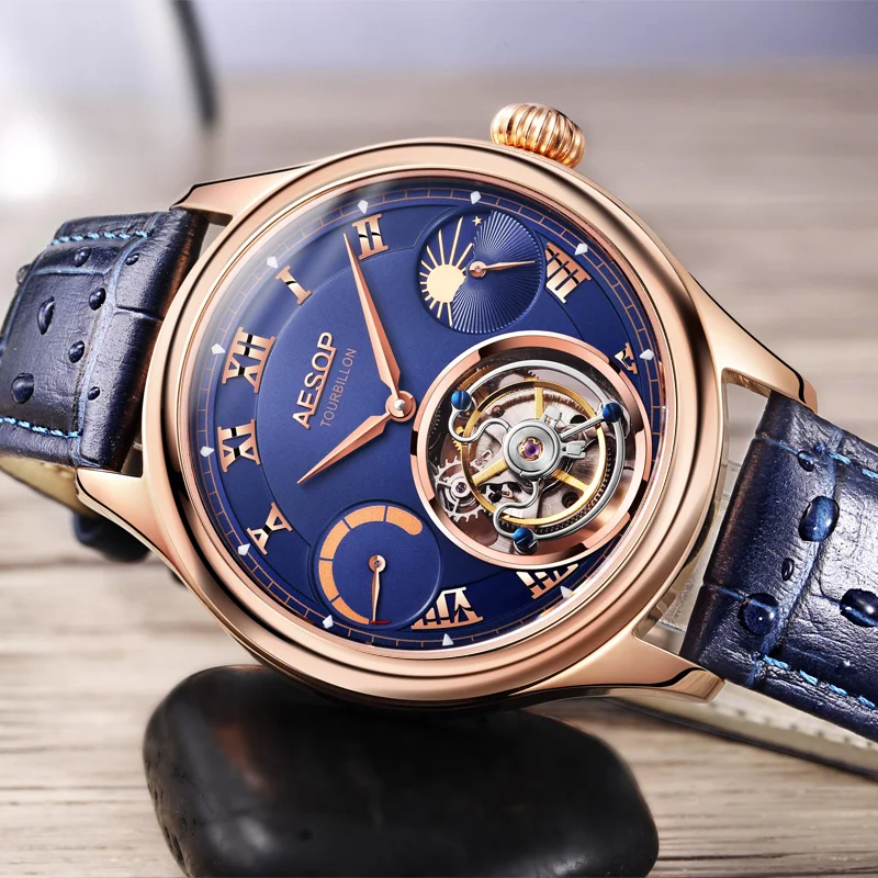 Высококачественные Tourbillon часы с копейкой, мужские роскошные многофункциональные часы с Луной и телефоном, механические часы, мужские часы montre homme 7001