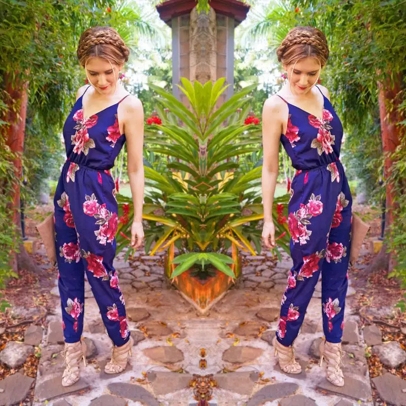 Женский Длинный комбинезон без рукавов с цветочным принтом летние длинные брюки