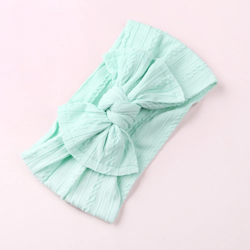 Style G-Mint И бантом для маленьких девочек нейлоновые оголовья, кабель вязаное нейлоновое головные обручи, помпонами широкий нейлон головная повязка в виде чалмы для волос, для маленькой девочки, аксессуары - Цвет: Style G-Mint
