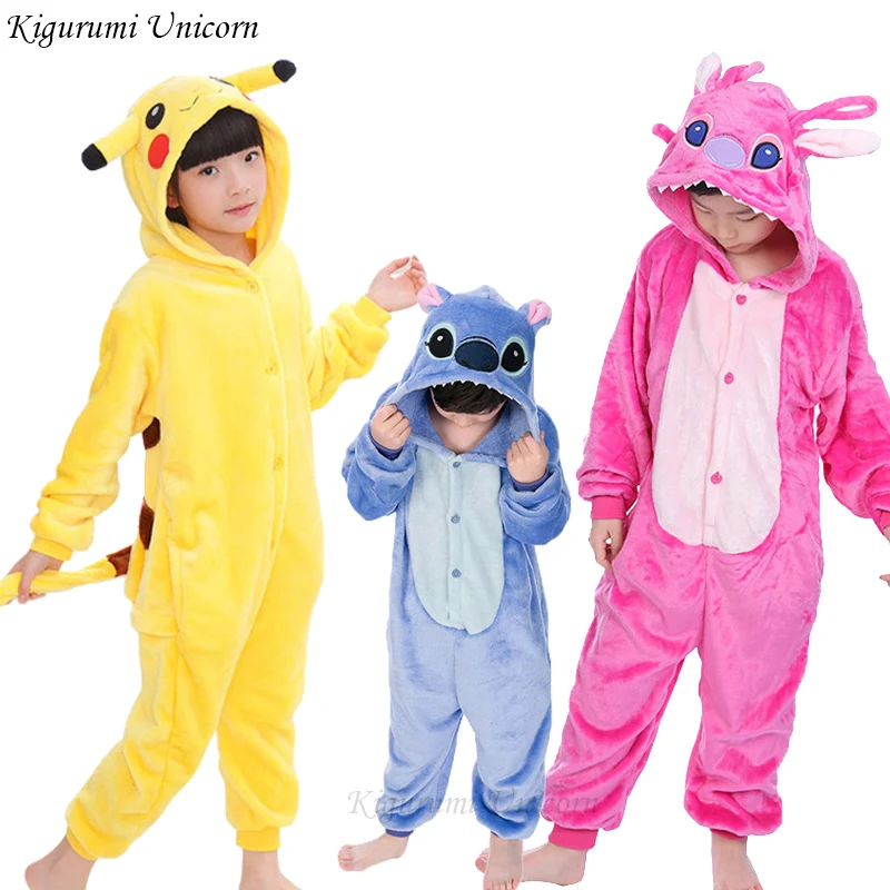 Kigurumi/пижамы с единорогом детские пижамы для мальчиков и девочек, фланелевые детские пижамы, комплект одежды для сна с животными зимние комбинезоны для детей от 4 до 12 лет