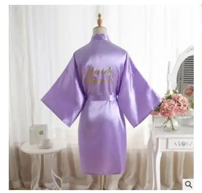 Lavender Maid of Hon Шелковый Атласный Свадебный халат для невесты, Одноцветный халат, Короткое Кимоно, халат, ночной халат, банный халат, модный халат для женщин - Цвет: Lavender Maid of Hon