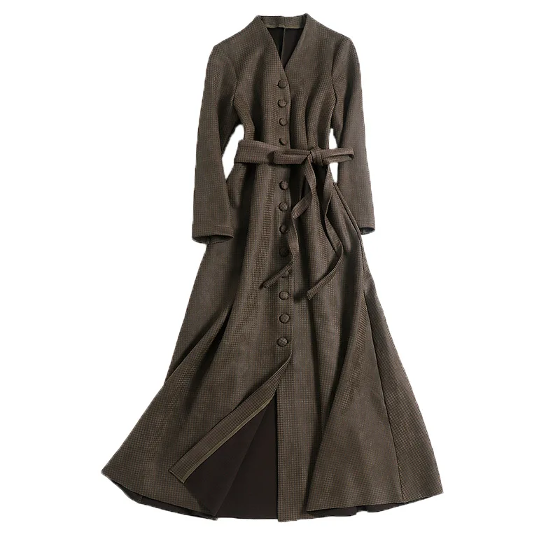 Readit платье в клетку 2017 зимнее Желтый Армейский зеленый Клетчатый узор с поясом