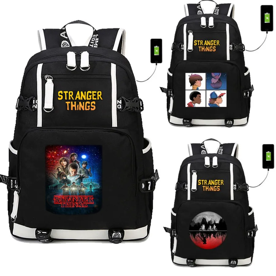 

Anime Stranger Things USB Charging Backpack Bags Laptop School Travel Book Bags Students Laptop Girls Boys Rucksack Gift