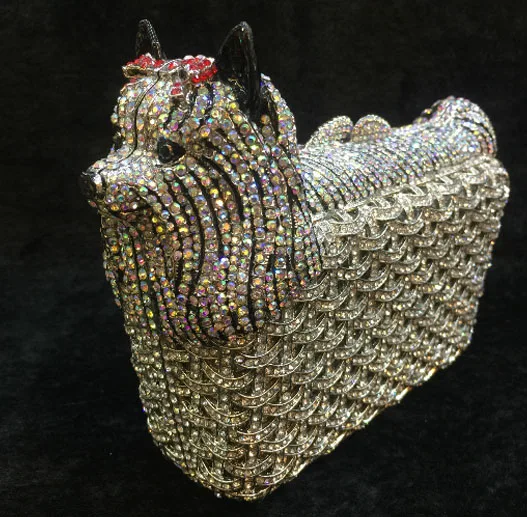 Винтажные вечерние сумки в виде собаки с серебряными кристаллами Женский