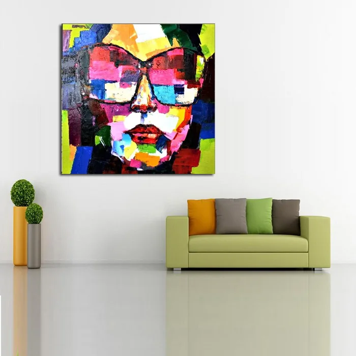 

Free Shipping Handpainted Modern Abstract Oil painting Lady with Glassed On Canvas Portraits Wall Pictures Wall Art Pictures