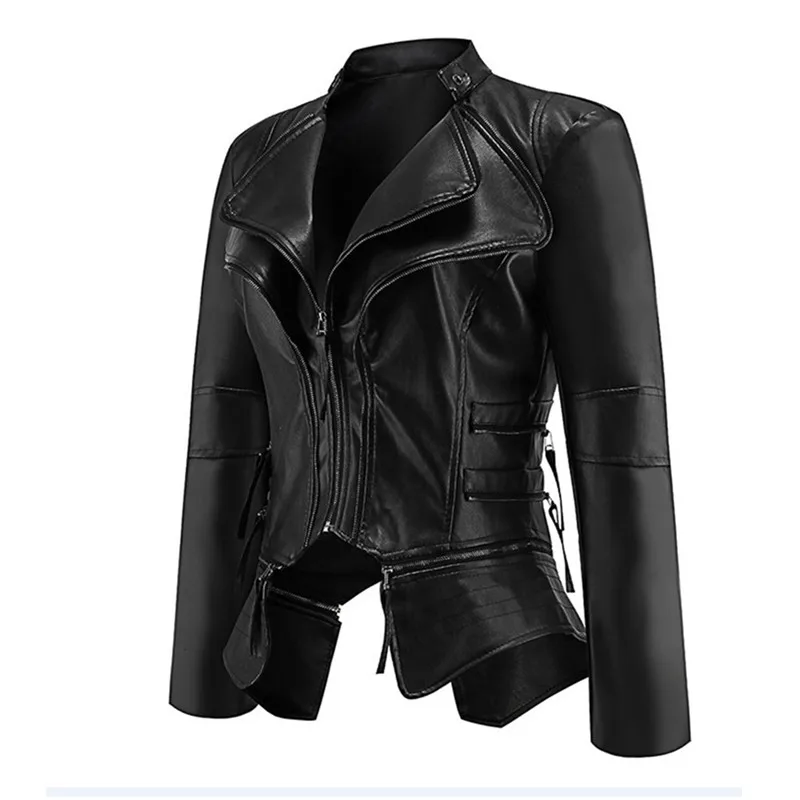 Куртка женская из искусственной кожи на молнии с длинным рукавом