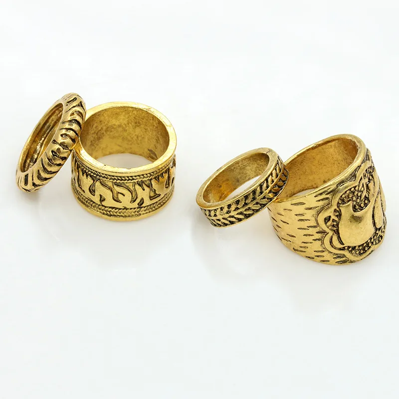 4 шт. набор колец миди для женщин и девочек античное золото покрытый серебром слон