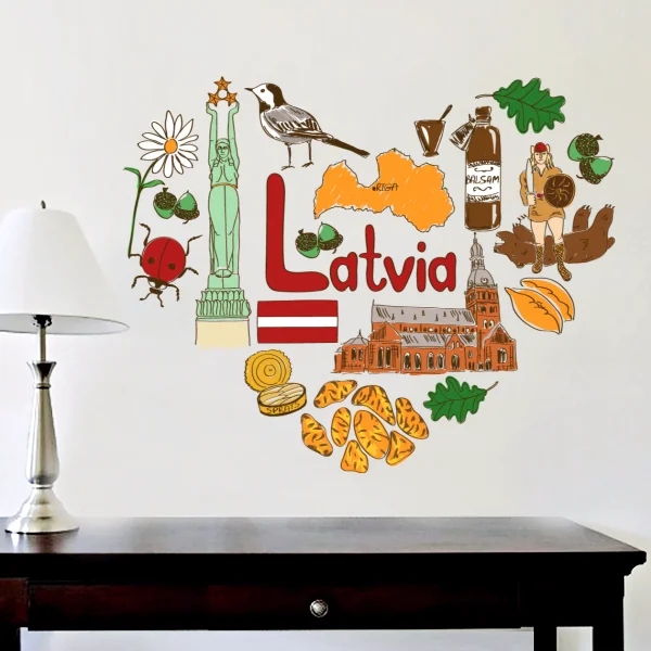 

Latvia Illustration Travel The Word Landmark Wall Sticker Wedding Decor Vinyl Waterproof Wall Sticker Wallpaper Wall Decal