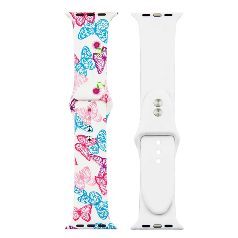 Ремешок для спортивных часов для Apple Watch Band 4 44 мм 40 мм цветочный цветок мягкий силиконовый браслет для iWatch Series 3 2 1 Band 42 мм 38 мм ремешок - Цвет ремешка: 22