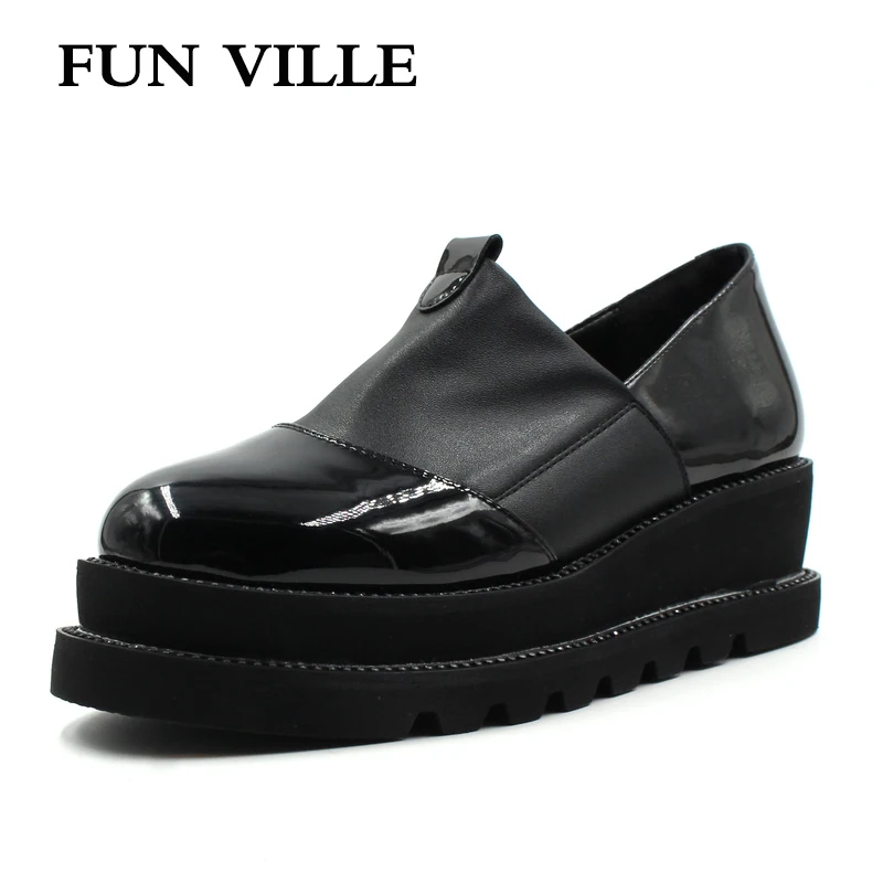 

FUN VILLE 2018 New Style Women Flats Spring Summer Flat Platform Casual shoes Flock black Round toe Sexy Ladies shoes size 37-41