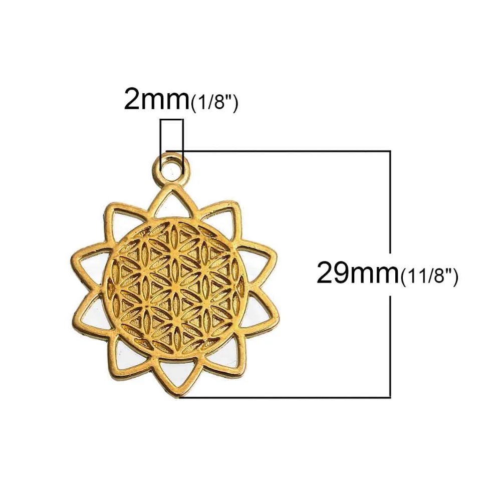 DoreenBeads сплав цветок жизни Подвески золотой цвет полые резные 29 мм (1 1/8 &quot) x 25 (1&quot) 5