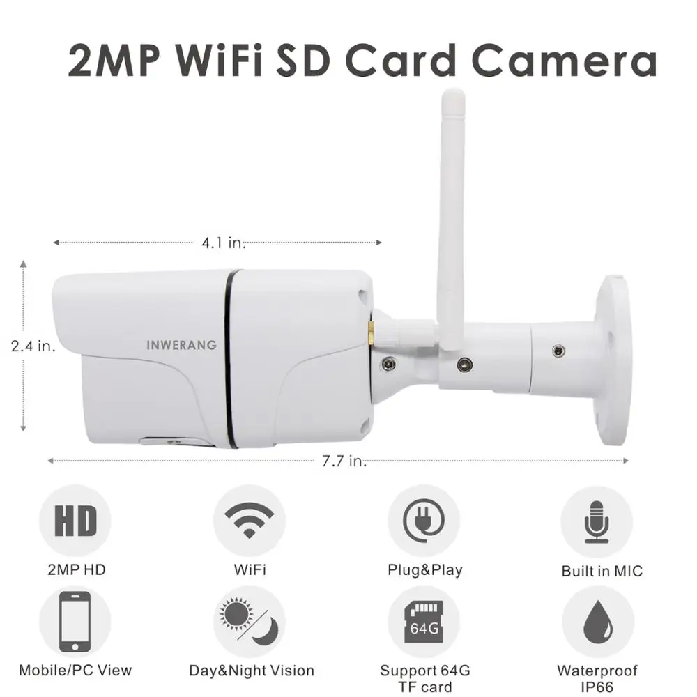 Inwerang WiFi IP камера открытая HD 1080 P водонепроницаемая ночное видение 2MP беспроводная