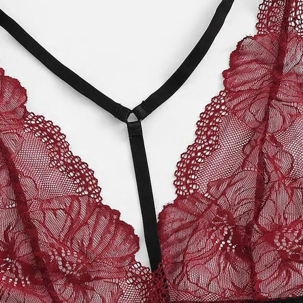 Бюстгальтер + комплект женское сексуальное нижнее белье Красное Кружевное