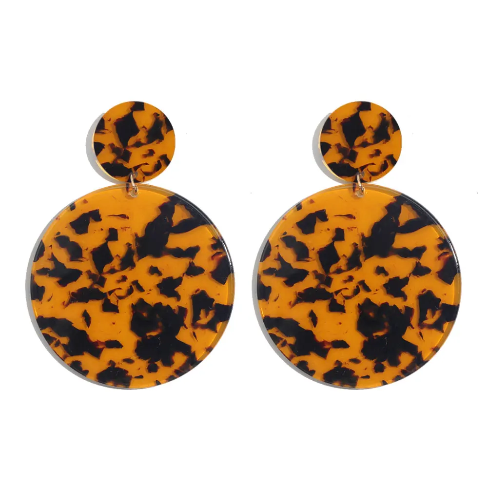 Flatfoosie ZA Leopard Длинные висячие серьги для женщин Мода Круглый геометрический кожа Винтаж себе Богемские серьги-подвески ювелирные изделия - Окраска металла: E0641BN