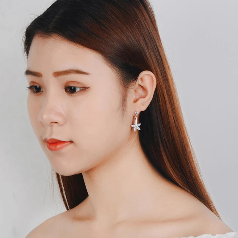 KOFSAC New Shining Zircon Rotate Flower Earring For Women Jewelry Charm 925 Silver Stud Lady Valentine's Day Accessories | Украшения и