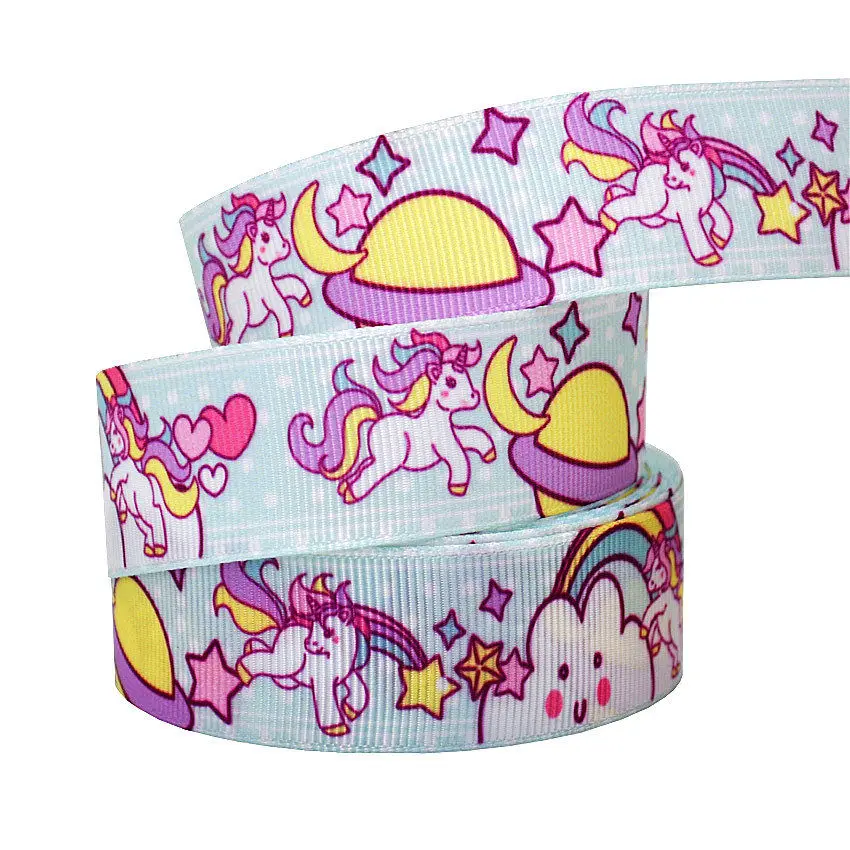 B3R270 10Yard 25mm Unicorn Grosgrain Ribbon Printed Rainbow Star Ribbon For DIY Hairbows Accessory Gift Wrapping Wedding Party Decor - Цвет: B3R270
