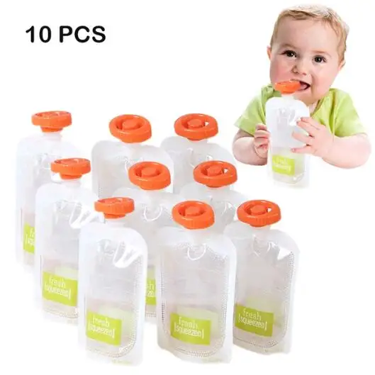 10 pcs BPA Бесплатный контейнер для детского питания сумки сделать органические продукты свежие для новорожденных малышей Squeeze пакет фруктового сока 10 шт-50 шт - Цвет: 10 pcs