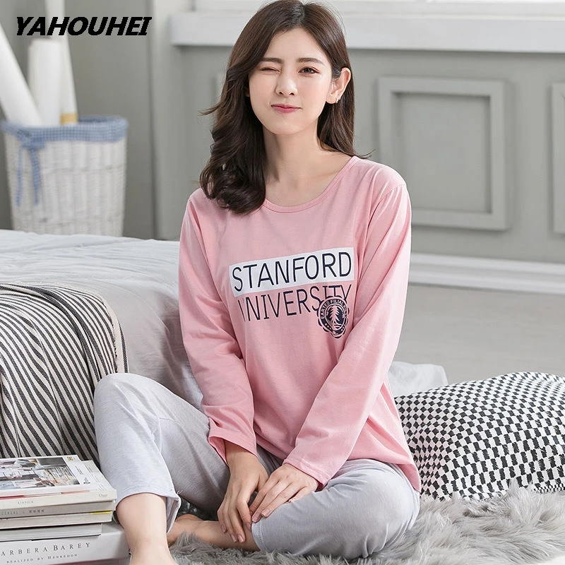 gui stanfudaxue pink Женские пижамные комплекты, осенне-зимние пижамы, женские пижамы, хлопковые пижамы с рисунком коровы для девочек, пижамные комплекты с принтом, женские пижамы с длинным рукавом - Цвет: gui stanfudaxue pink