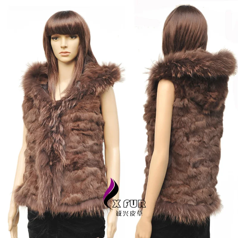 _ 100% жилет из натурального кроличьего меха вязаный с капюшоном|fur vest|vest knittedveste gilet |