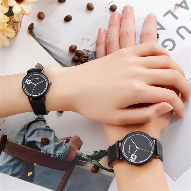Модные женские часы с кожаным ремешком кварцевые наручные для студентов простым