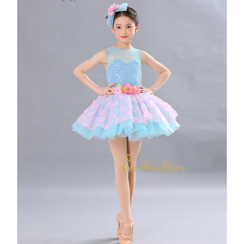 Girls Adult Ballet Tutu Dress Blue Costume Sequin Pink Flower Ballerina Performance Dance For Women | Тематическая одежда и