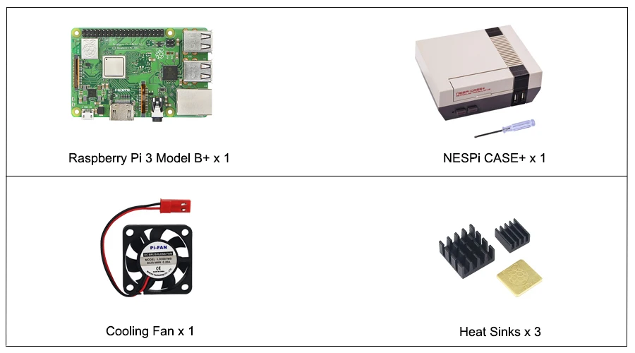Чехол NESPi+ Raspberry Pi 3 Model B+ комплекты+ sd-карта 32 ГБ+ адаптер питания 3 А+ теплоотвод+ 2 геймпада для Retropie