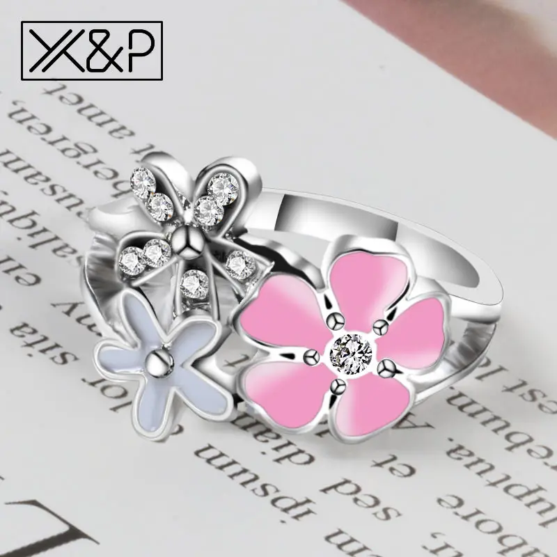 X& P очаровательные корейские романтические геометрические серебряные кольца с кубическим цирконием для женщин и девушек обручальное модное кольцо в виде цветка, ювелирное изделие в подарок