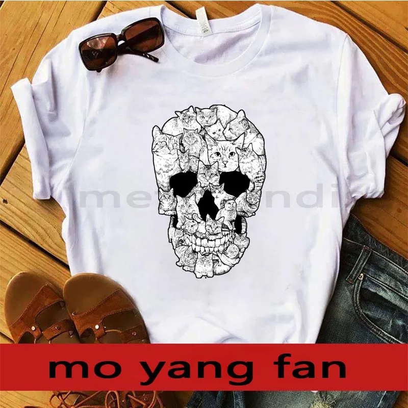 Новая футболка MOCKUP череп Череп Кошка футболка. футболка|Мужские футболки| |