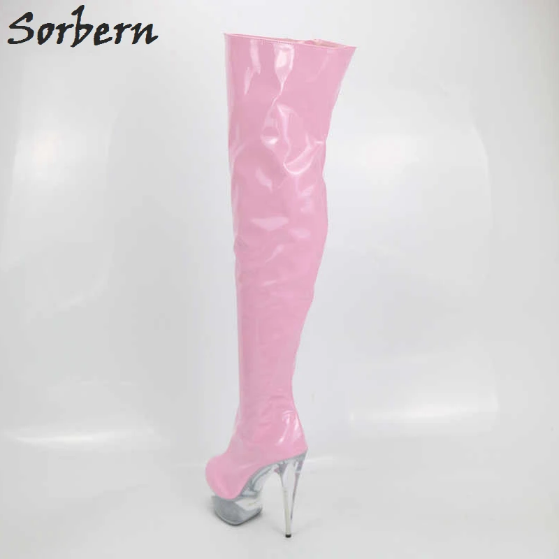 Женские ботфорты с прозрачным каблуком на платформе | Обувь