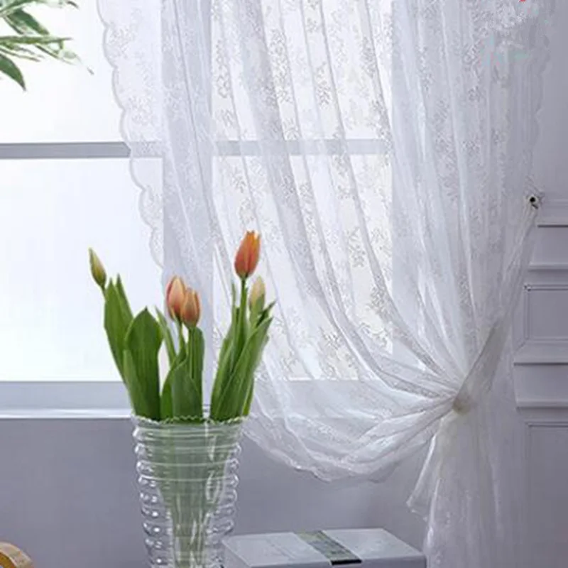 White Tulle Высокое качество однотонный белый цвет кружевные занавески балкон в деревенском стиле пол окна пряжа шторы гостиная Тюль современные шторы TDX001& 2 дюйма - Цвет: White Tulle