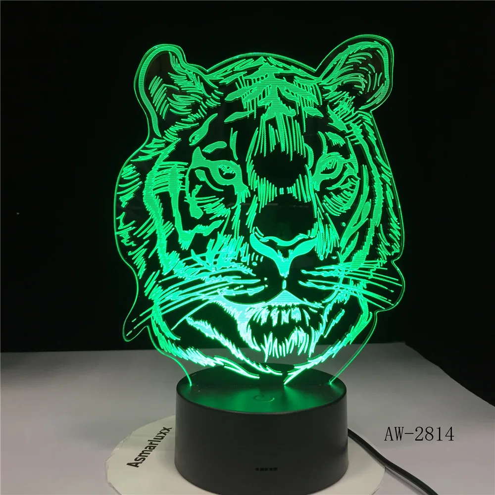 Детский новый голов тигра мультяшный 3D светодиодный RGB Ночной светильник 7 цветов