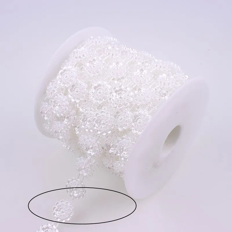 

2 Yard 16mm Cotton Fishing Line Artificial Ivory White Flower Flatback Pearl Beads Chain DIY Garland Wedding Decoration