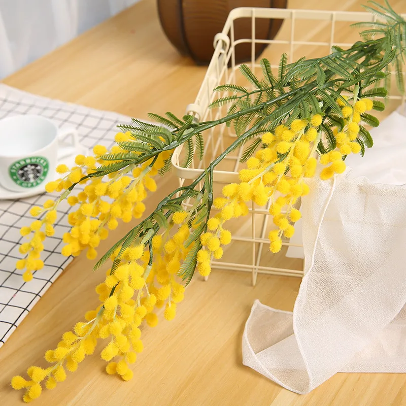 yellow 88 см 3 ветви искусственная Акация желтый Мимоза Pudica спрей искусственный цветок из шелка Свадебная вечеринка события Декор красный фасоли завод для X'mas - Цвет: yellow