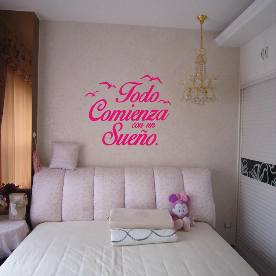 Цитаты на испанском виниловые настенные наклейки для спальни с птицами и