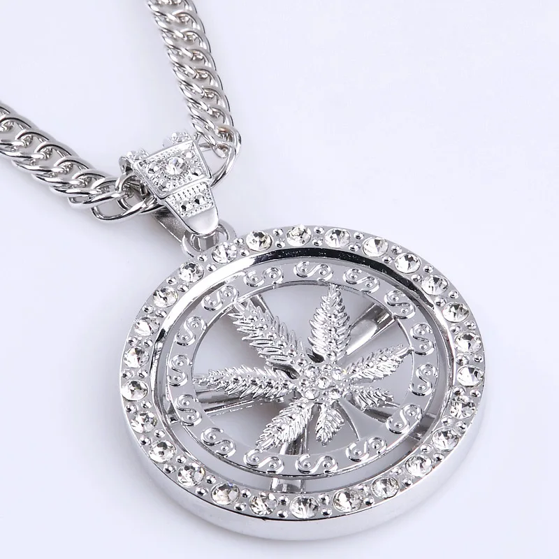 Popular Rap Necklaces from China Hip Hop 24k Gold/Silver Men Vintage Jewelry Big Rotation Maple Leaf Pendant Necklace Women Gift | Украшения