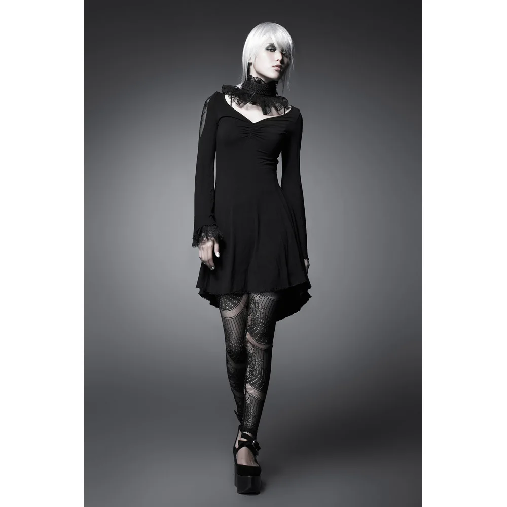 Женское платье в стиле панк Kera черное кружевное с длинным рукавом свободный