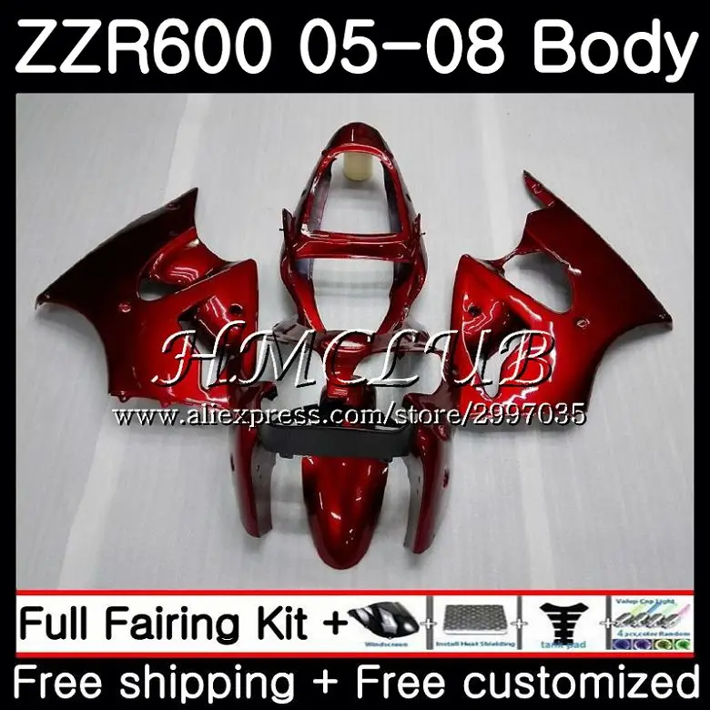 

Bodywork For KAWASAKI NINJA ZX 600CC ZZR600 2005 2006 2007 2008 59HC.12 ZX600CC ZZR-600 glossy red ZZR 600 05 06 07 08 Fairing