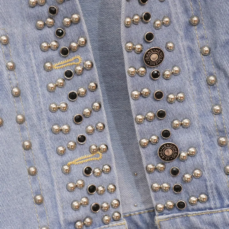 2018 Autumn New Fashion Women's Punk Rivet Jeans Short Coat Lapel Long Sleeve Denim Jackets Casual Loose Outwear manteau femme | Женская