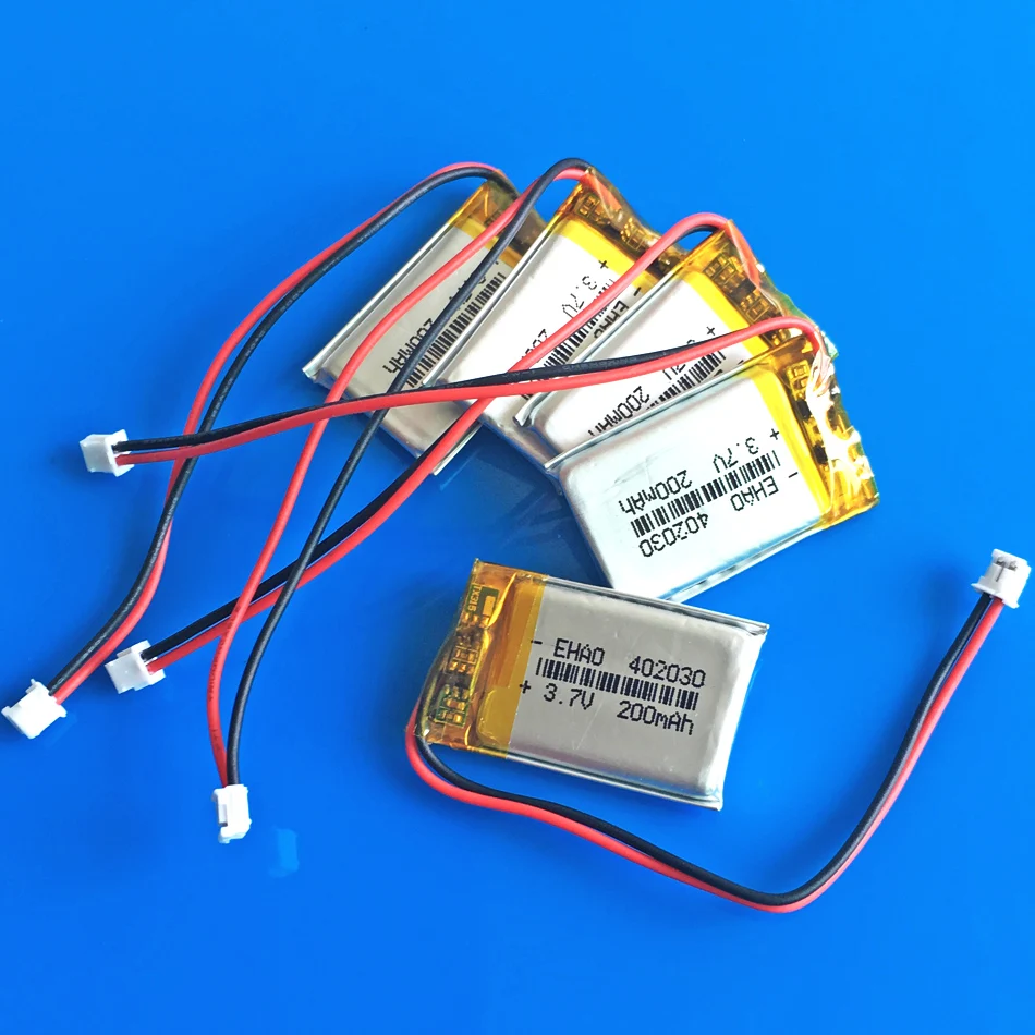 5 шт. литий полимерные аккумуляторы 3 7 в 200 мАч 402030 JST 1 мм|rechargeable battery|lithium battery3.7v battery