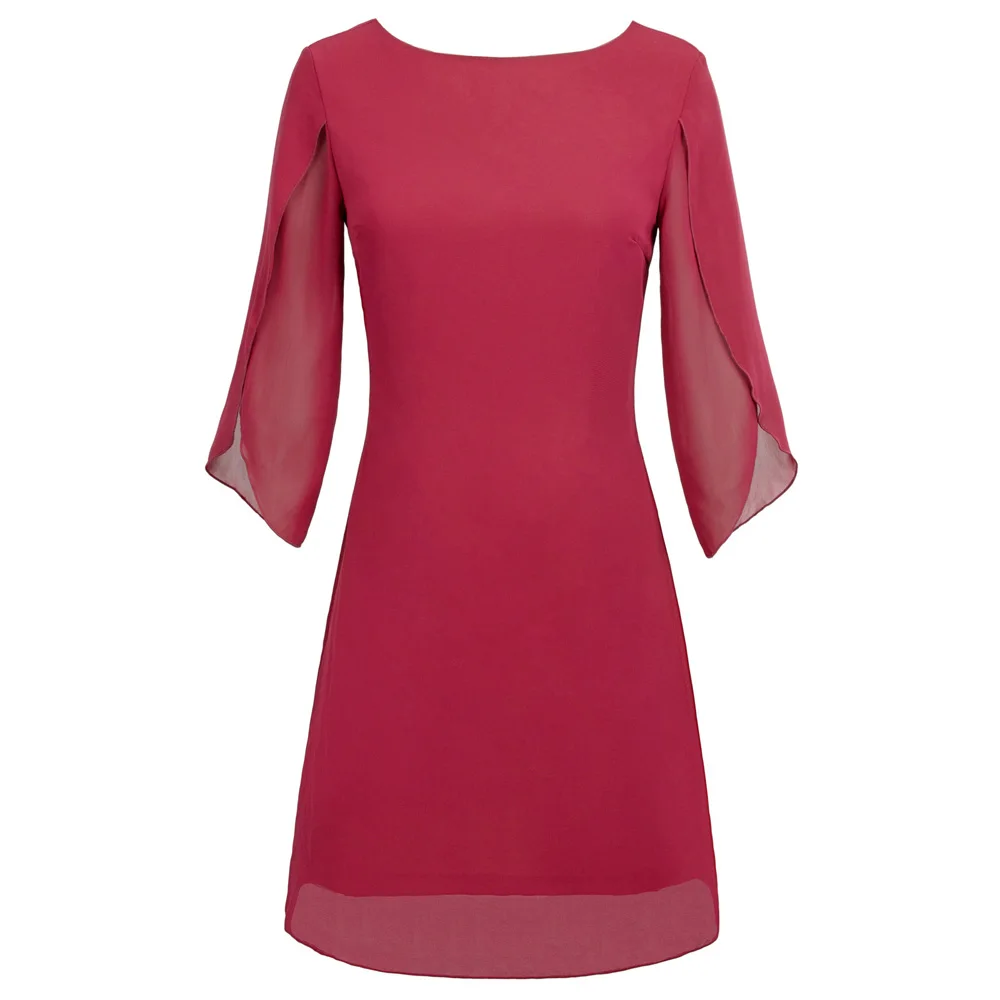 Женская сорочка платье осень-лето Двухслойное 3/4 с разрезными рукавами v-образным