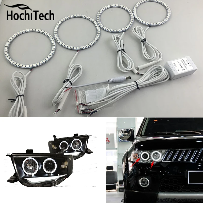 Светодиодные кольца для передних фар Mitsubishi Challenger Montero Sport 2008 - 2016 RGB с ангельскими